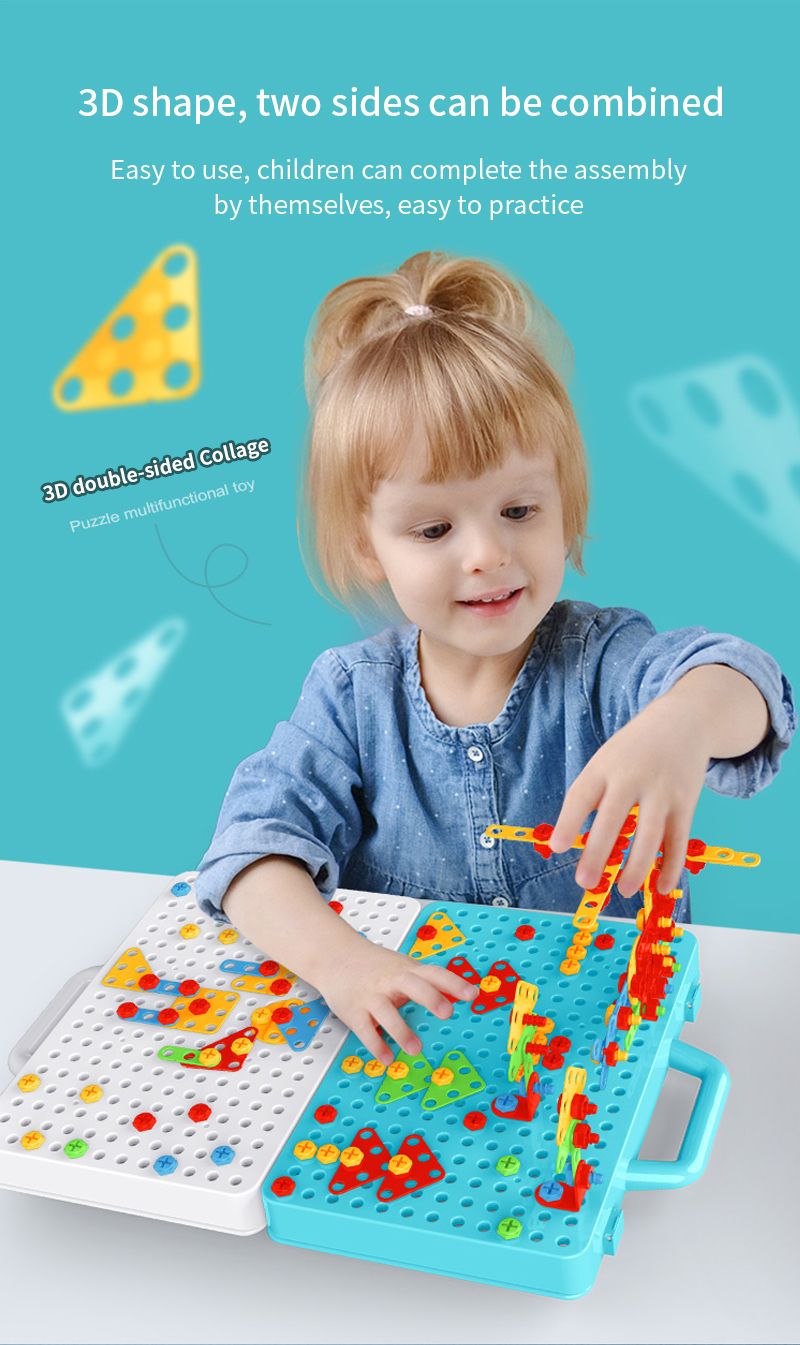 Creative Mosaic Puzzle Toy With Electric Drill Screw Tool Set