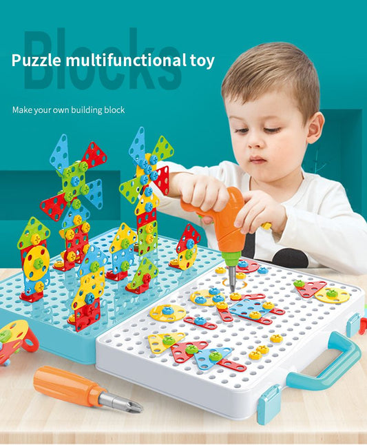 Creative Mosaic Puzzle Toy With Electric Drill Screw Tool Set