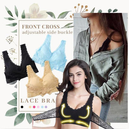 Instant Lift Front Cross Side Buckle Lace Bra